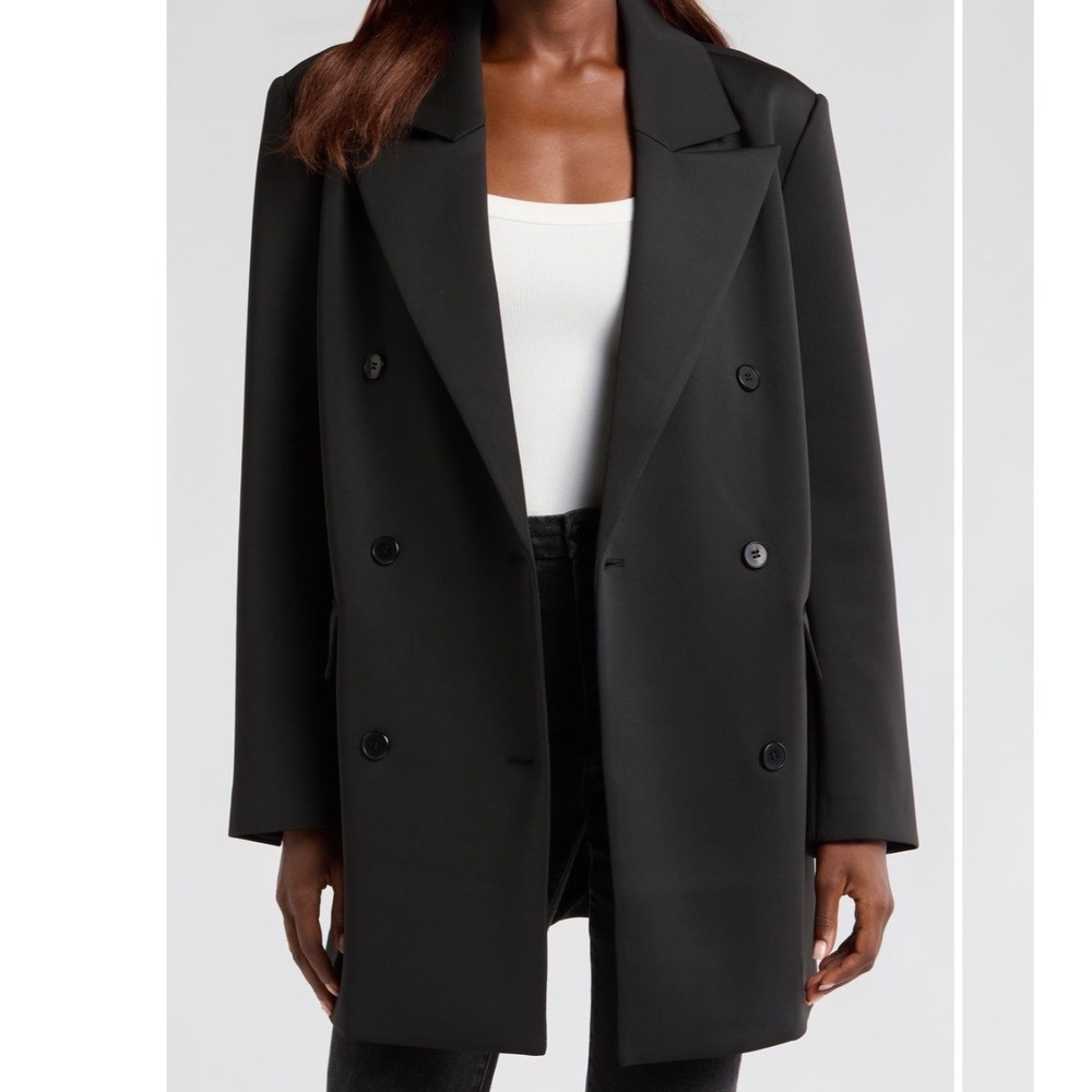 Good American Scuba Knit Double Breasted Longline Blazer Jacket Black XS